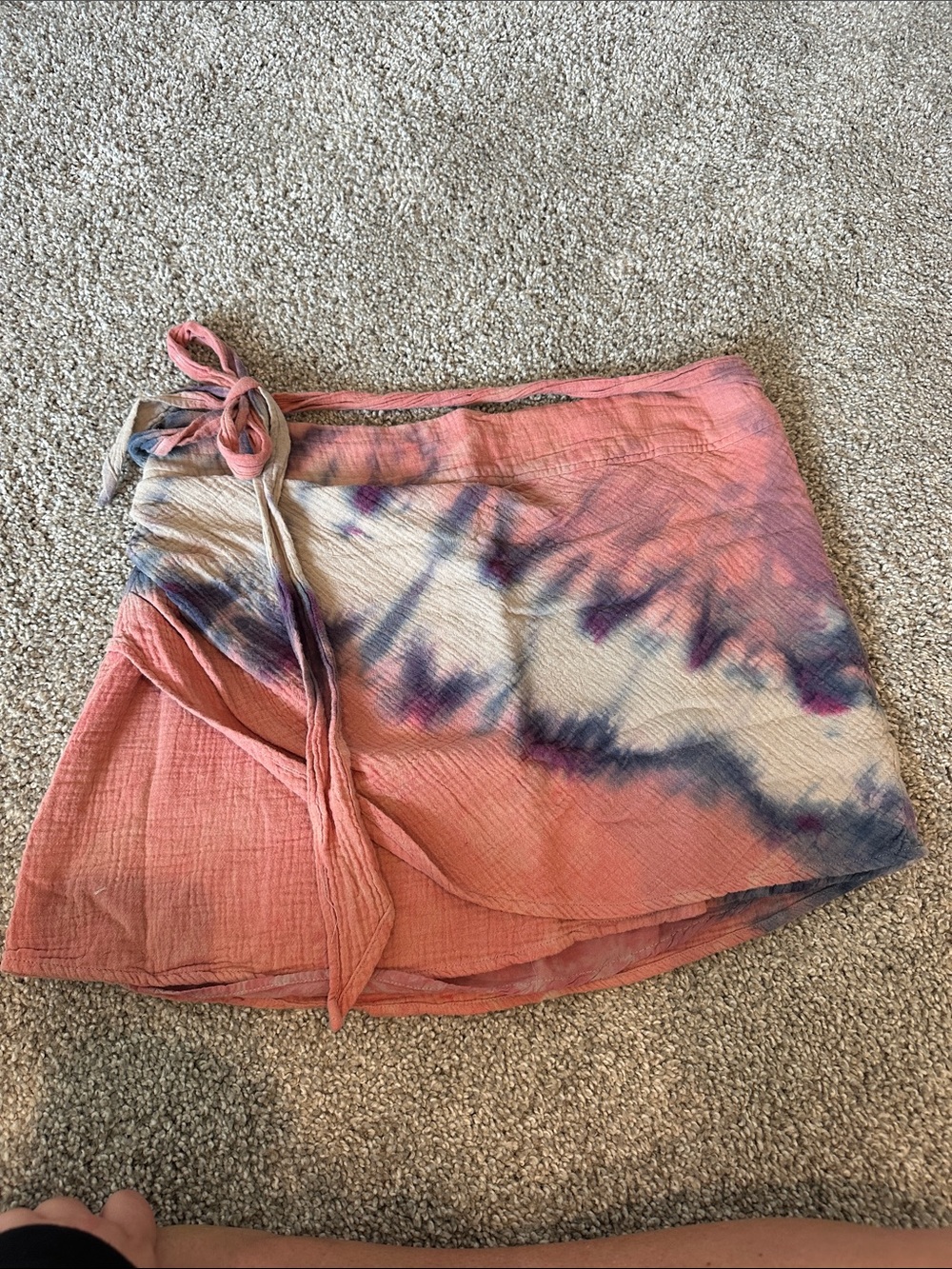 Free People Pink and Blue Tie-Dye Mini Wrap Skirt